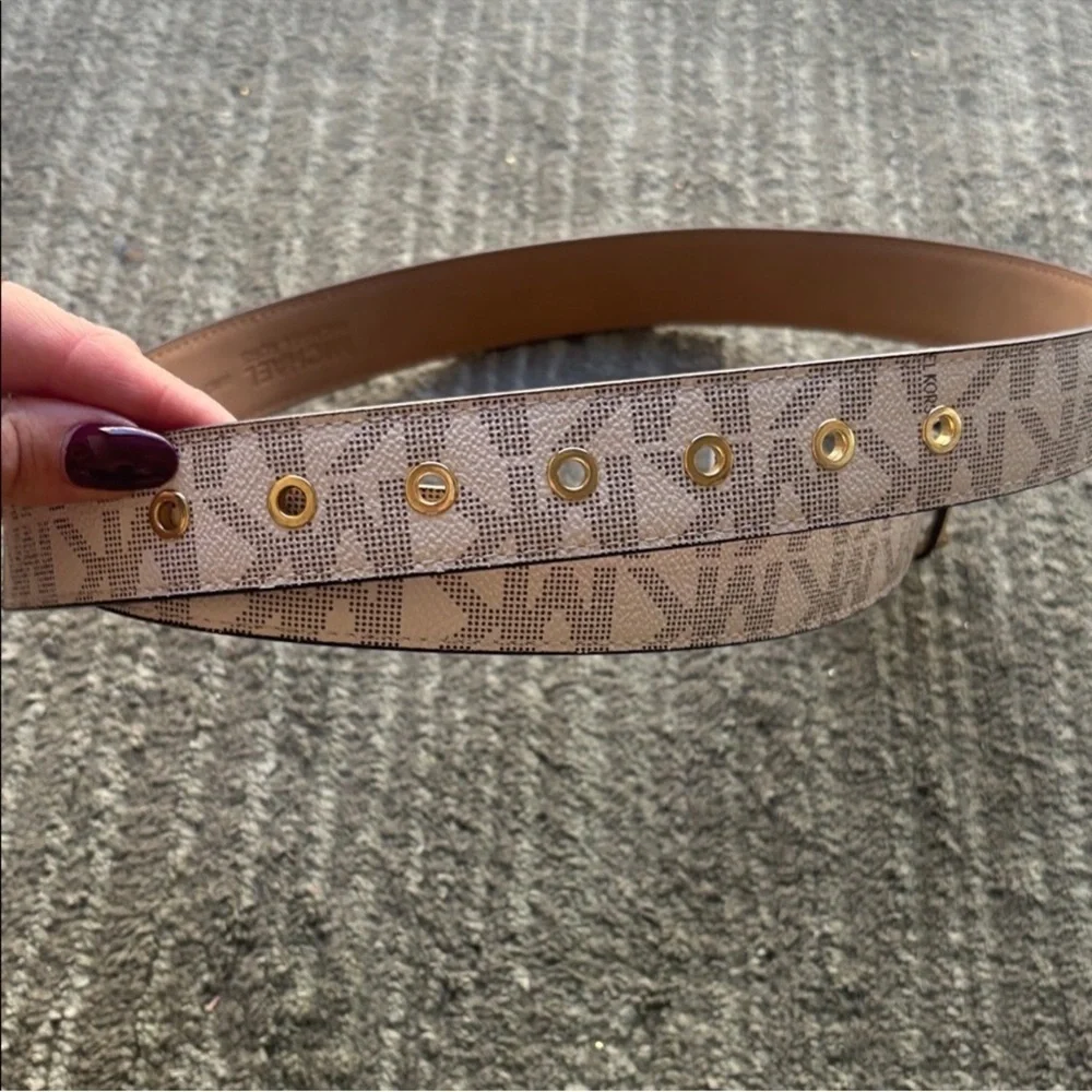 Michael Kors Signature White and Gold Belt